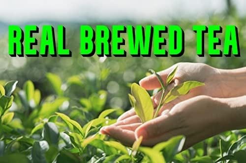 Hands cradling fresh tea leaves in a field with green Real Brewed Tea text for Southern Sweet Tea Co. Peach Iced Tea.