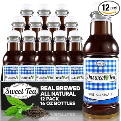 Southern Sweet Tea Co. Unsweetened Black Iced Tea 12-pack of 16oz bottles, real brewed and keto-friendly.